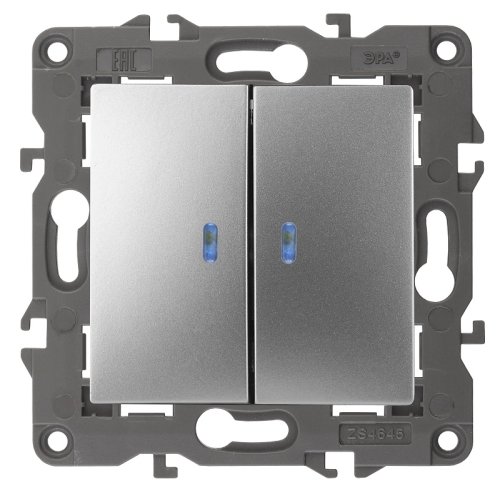 Выключатель с подсветкой без рамки Эра Elegance 2-кл. алюминий картинка